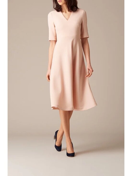 LK Bennett Dresses & Skirts - LK Bennett Pink V-Neck Midi Dress Size US 4 6 Fit Flare A-Line Short Sleeve 46"